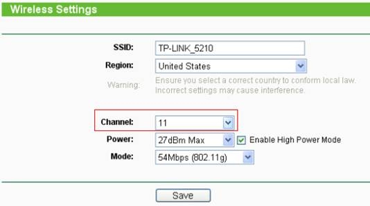 Wireless settings page.