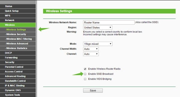 disable SSID broadcast