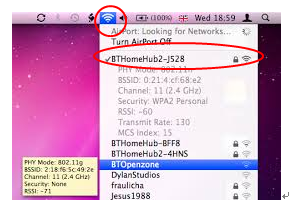 Locate wireless network on Mac.